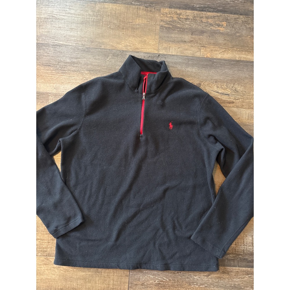 Polo Ralph Lauren Performance Mens Fleece Quarter Zip Pullover Black Red Large